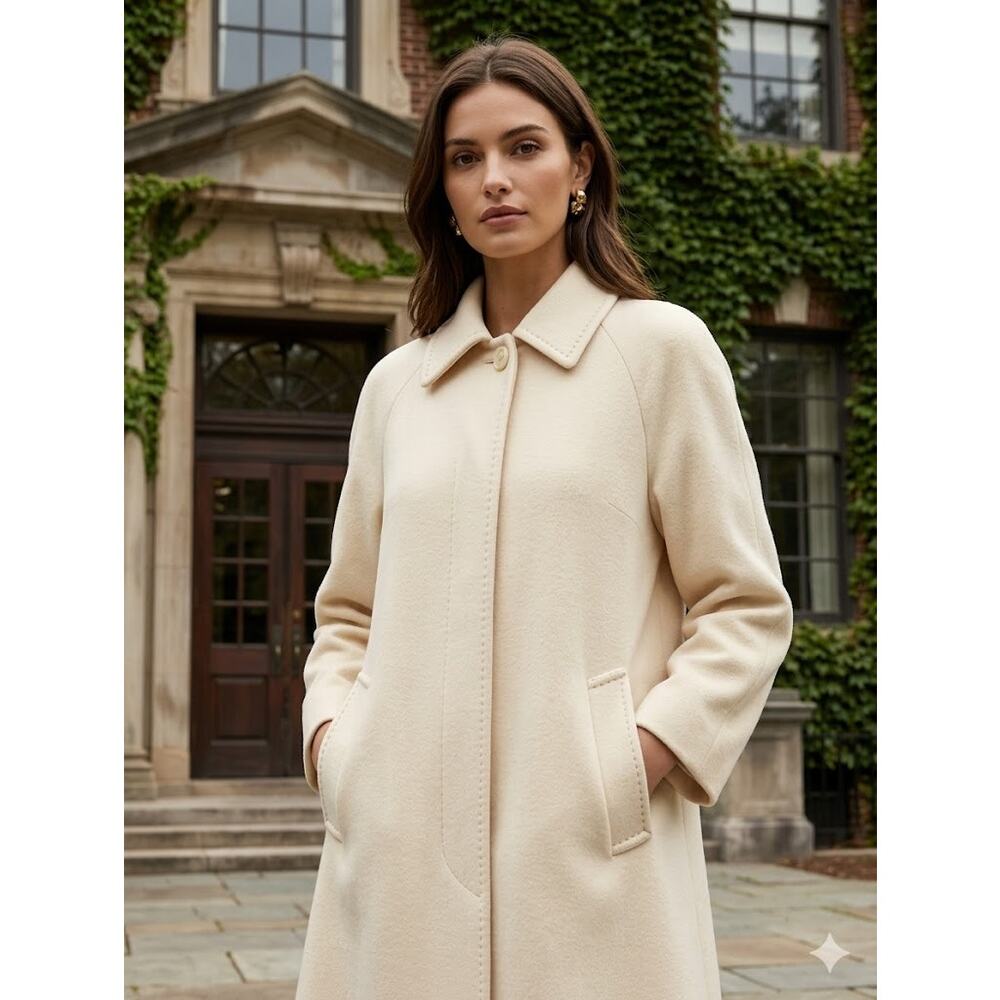 Vtg Per Te by Krizia Cream Coat | 100% Virgin Wool Piacenza Italy | IT 46 US 10